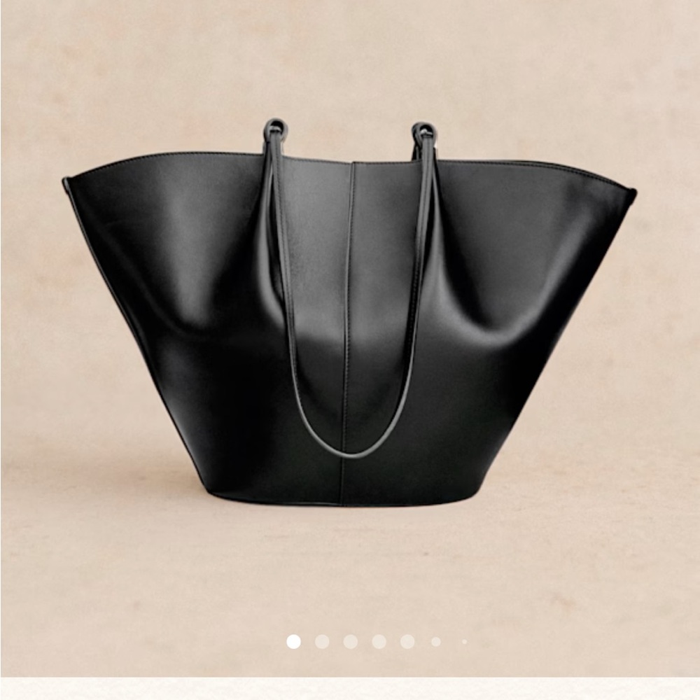Sezane Mara Black Leather Tote Bag